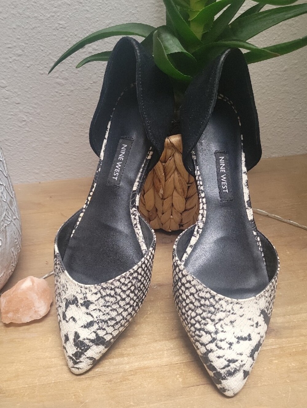 Nine West Black and Ivory Snake-Print D'Orsay Flats